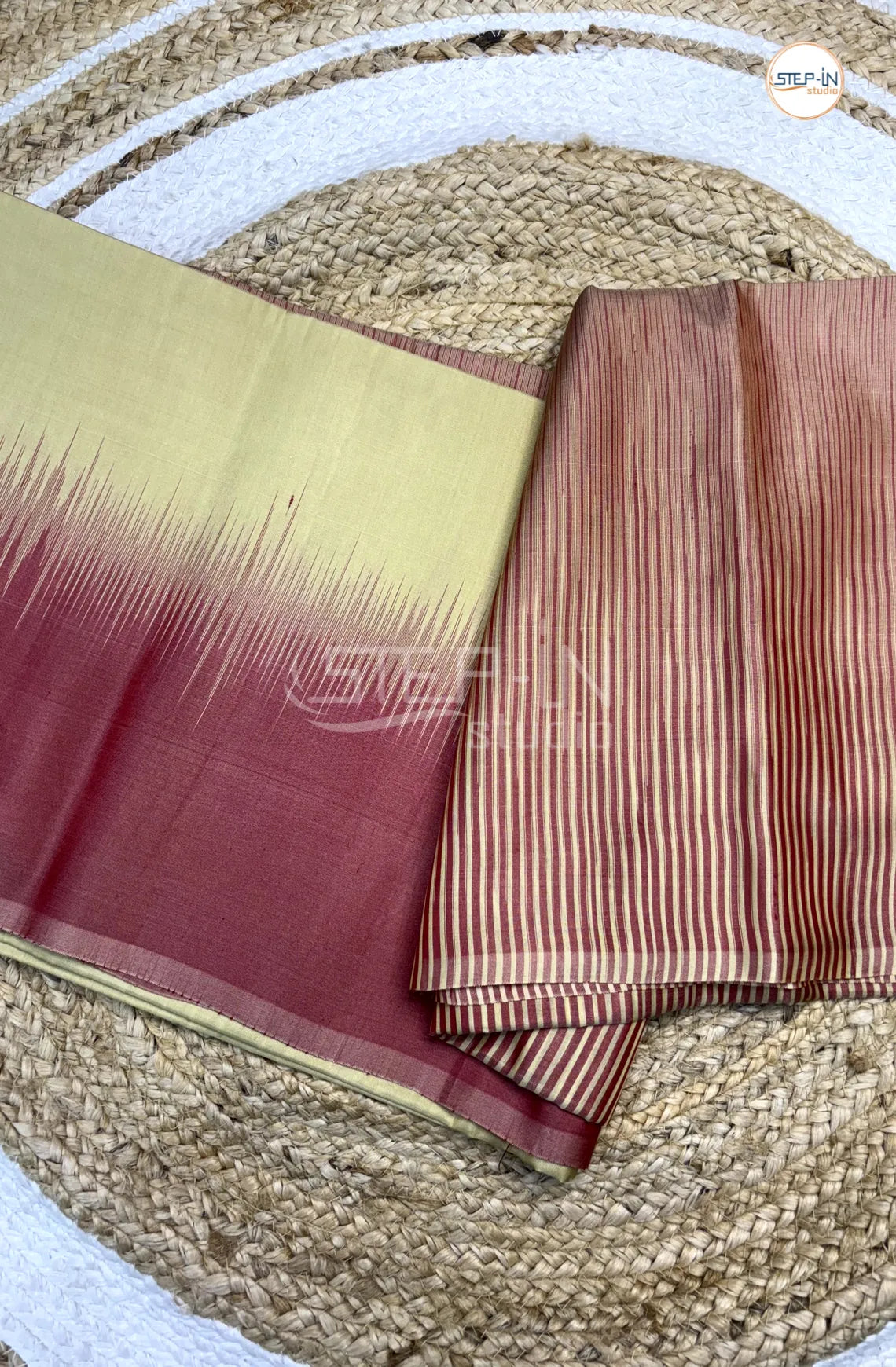 Cream White & Maroon Floral Plain Soft Silk Saree With Contrast Blouse and Plain Border & Striped Design Pallu