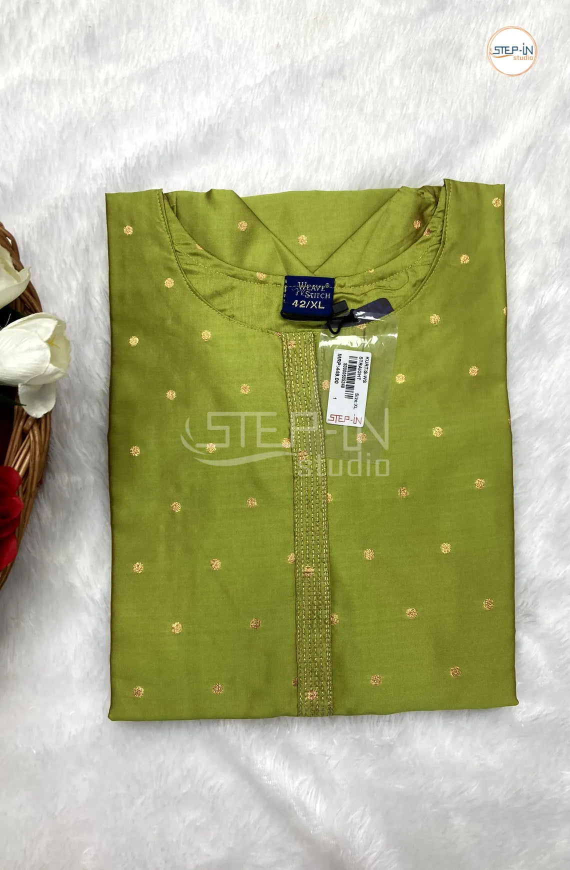 Embellished silk Blend Kurti - Safety Green