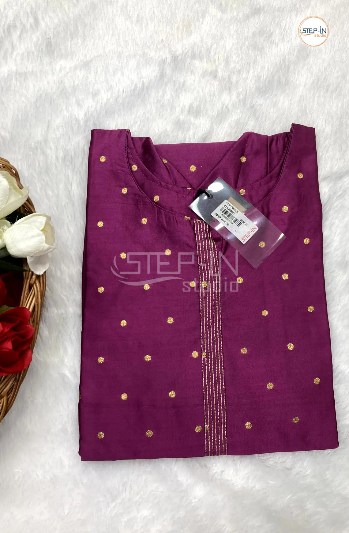 Embellished slik kurti- Velvet Pink