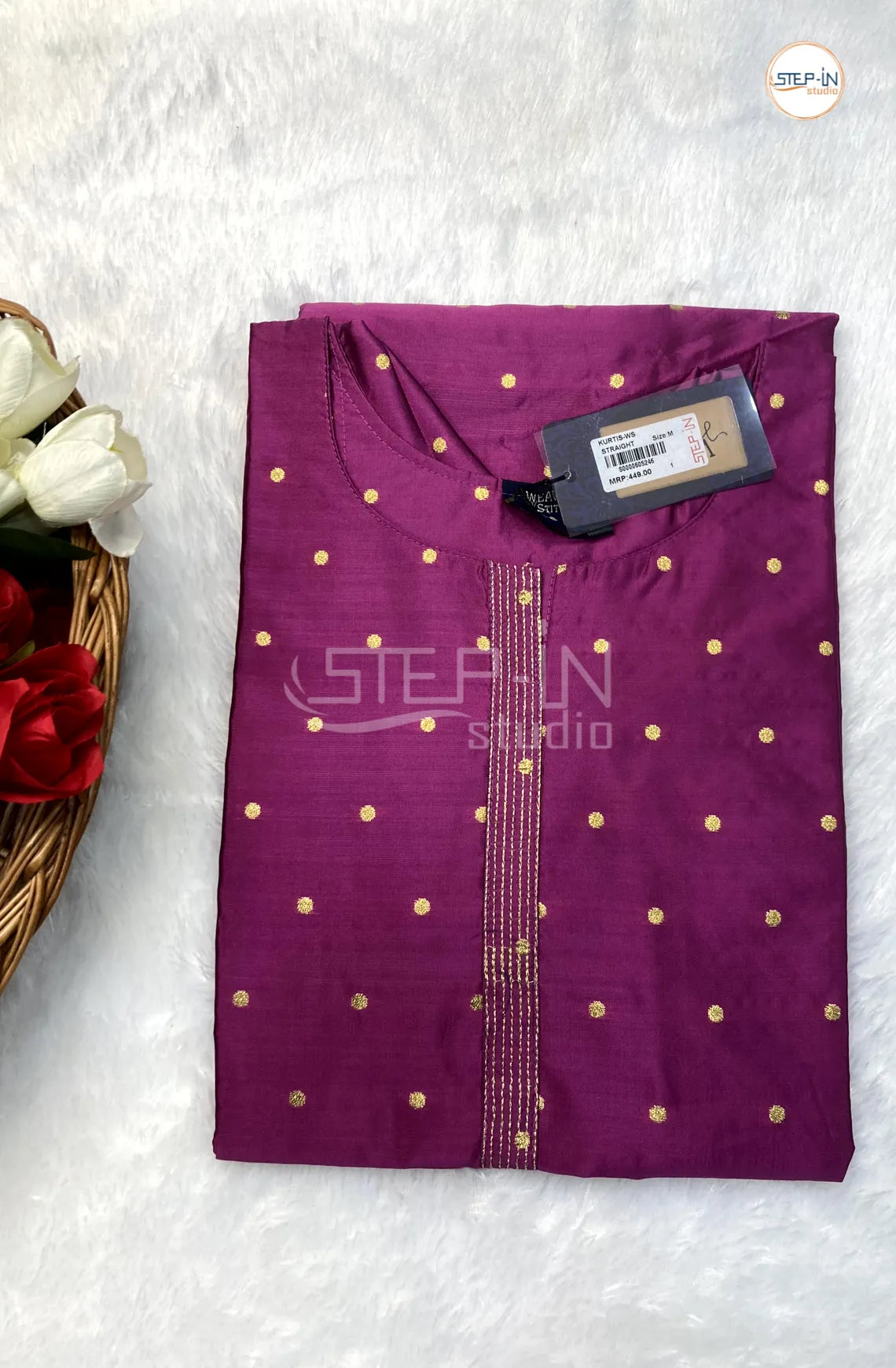 Embellished silk kurti - Dark Pink