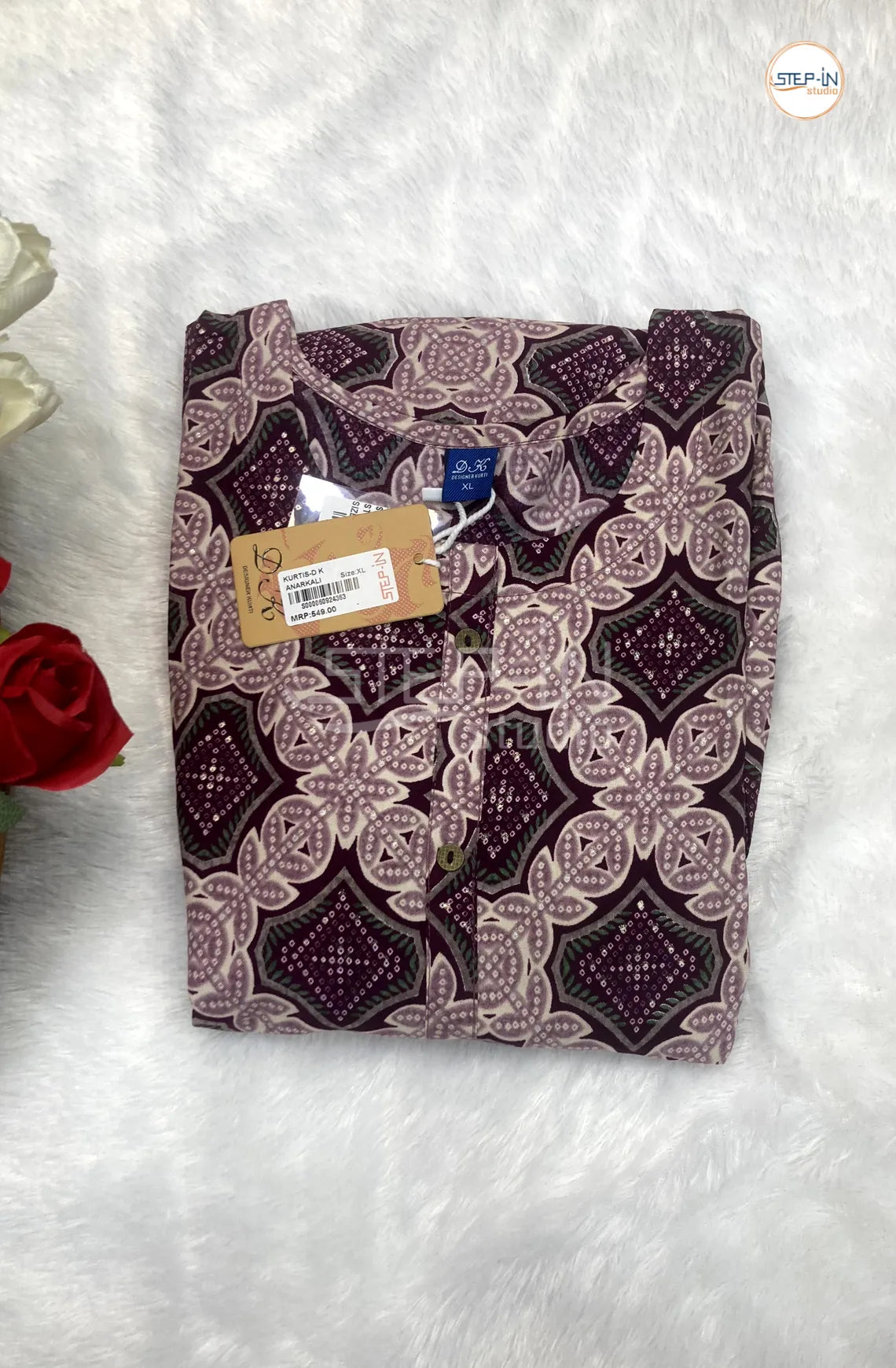 Floral Damask Printed Top - Pink - Dark Purple