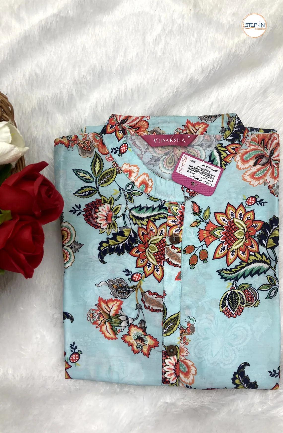 Floral Digital Flower Printed Top - Sky Blue