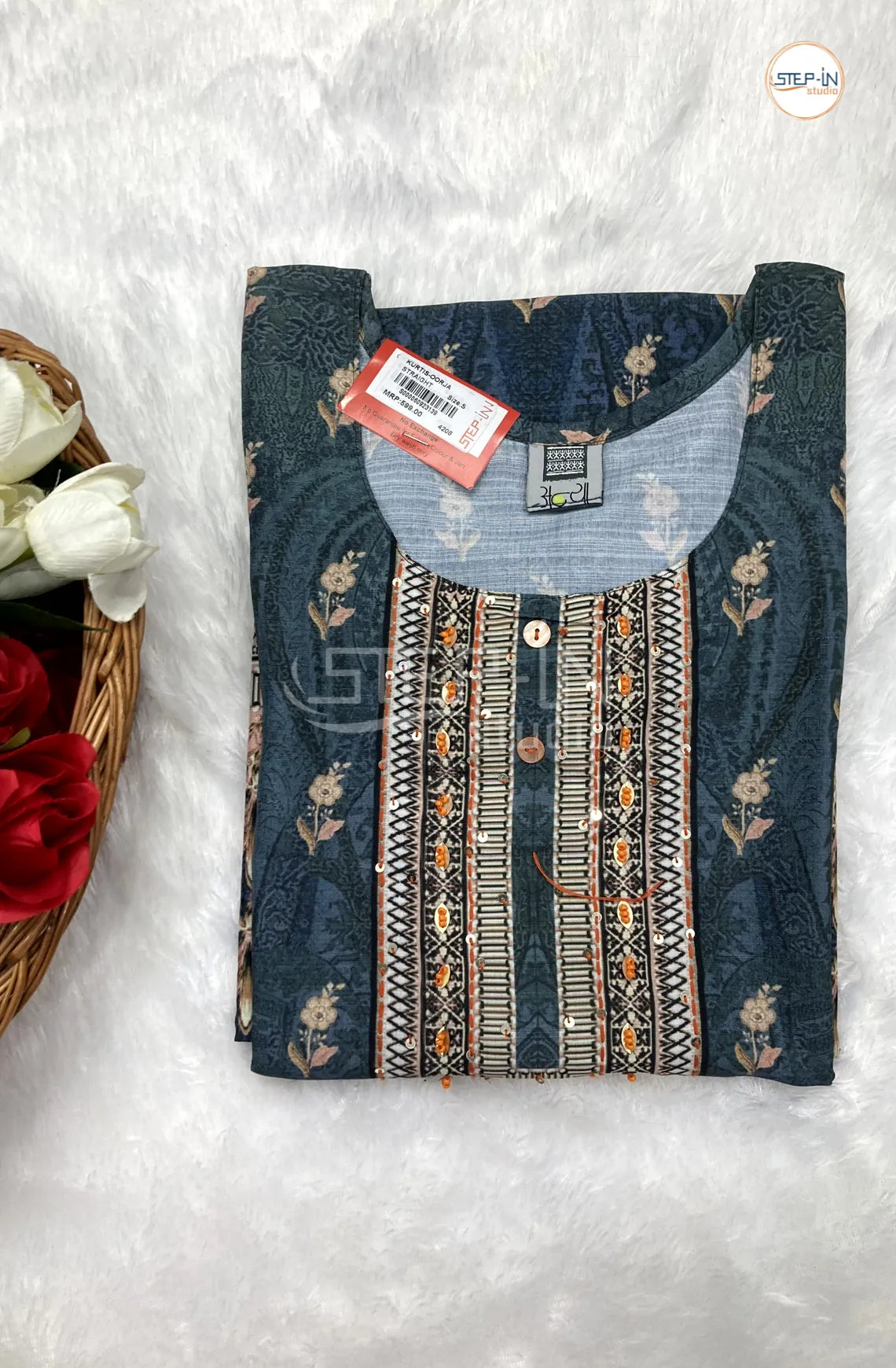 Floral Digital Printed Top - Antique Blue