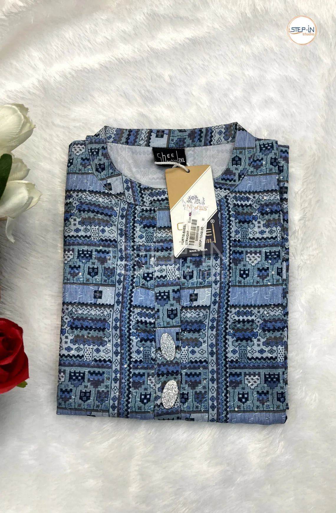 Floral Digital Printed Top - Dark & Light Blue