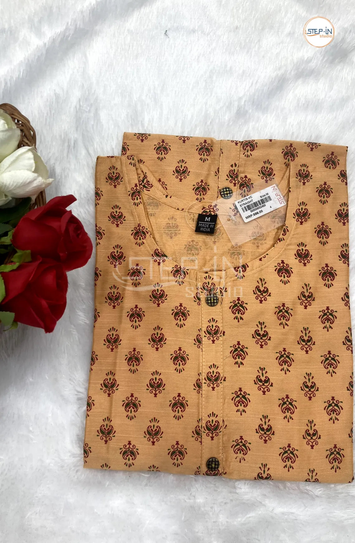 Floral Fleur De Lys Printed Top - Petal Peach