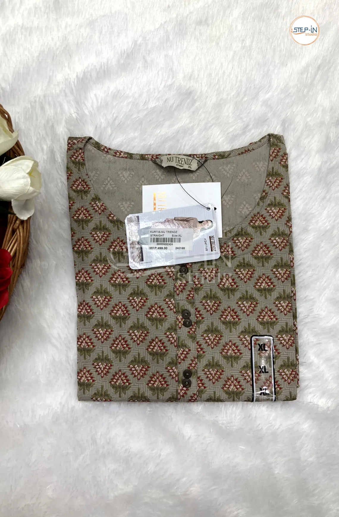 Floral Flower Printed Cotton Top - Sage Green