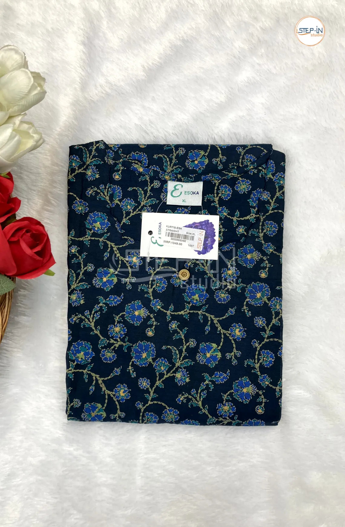 Floral Flower Printed Top - Dark & Light Blue