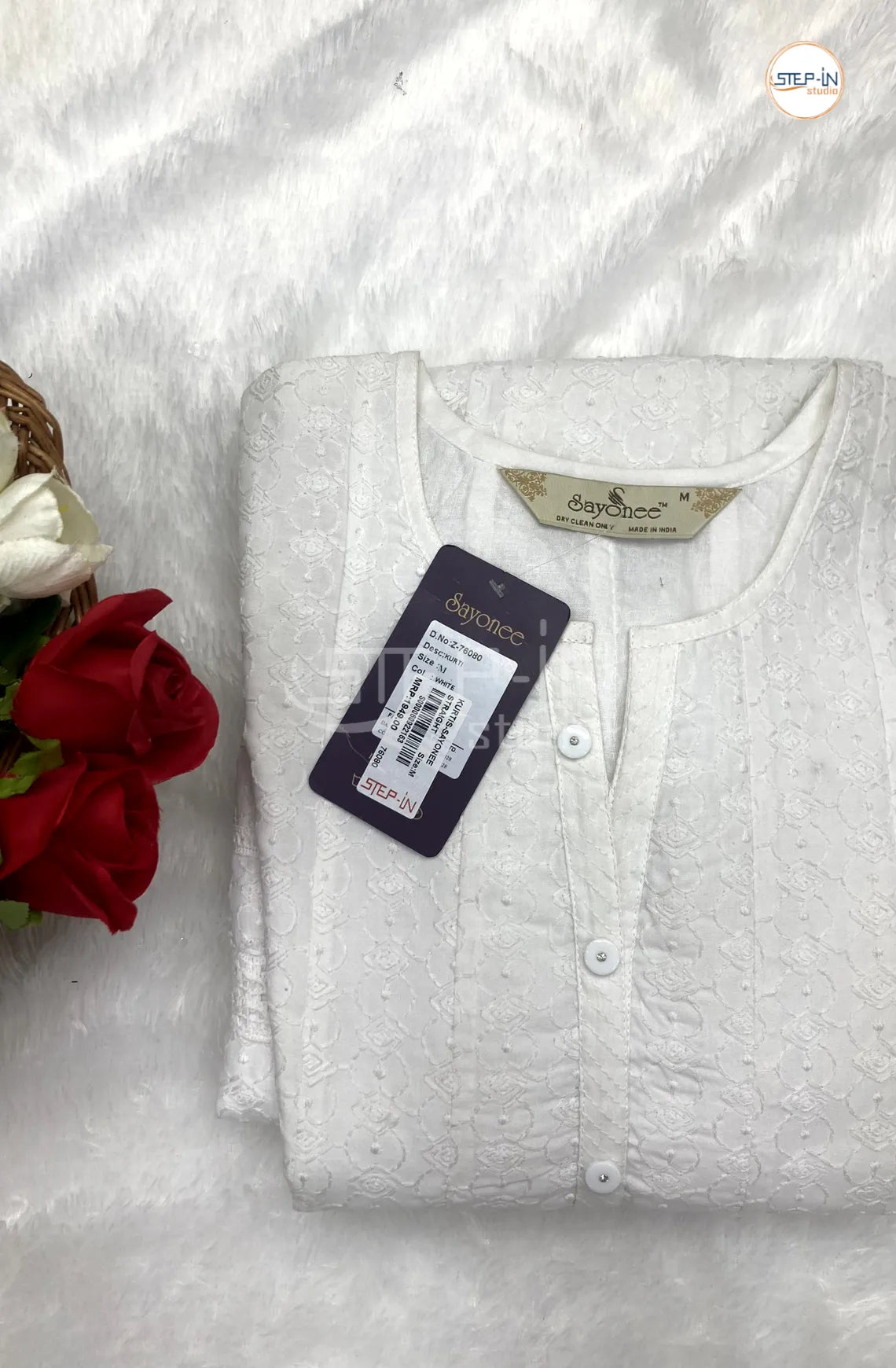 Floral Full Embroiderd Cotton Top - White