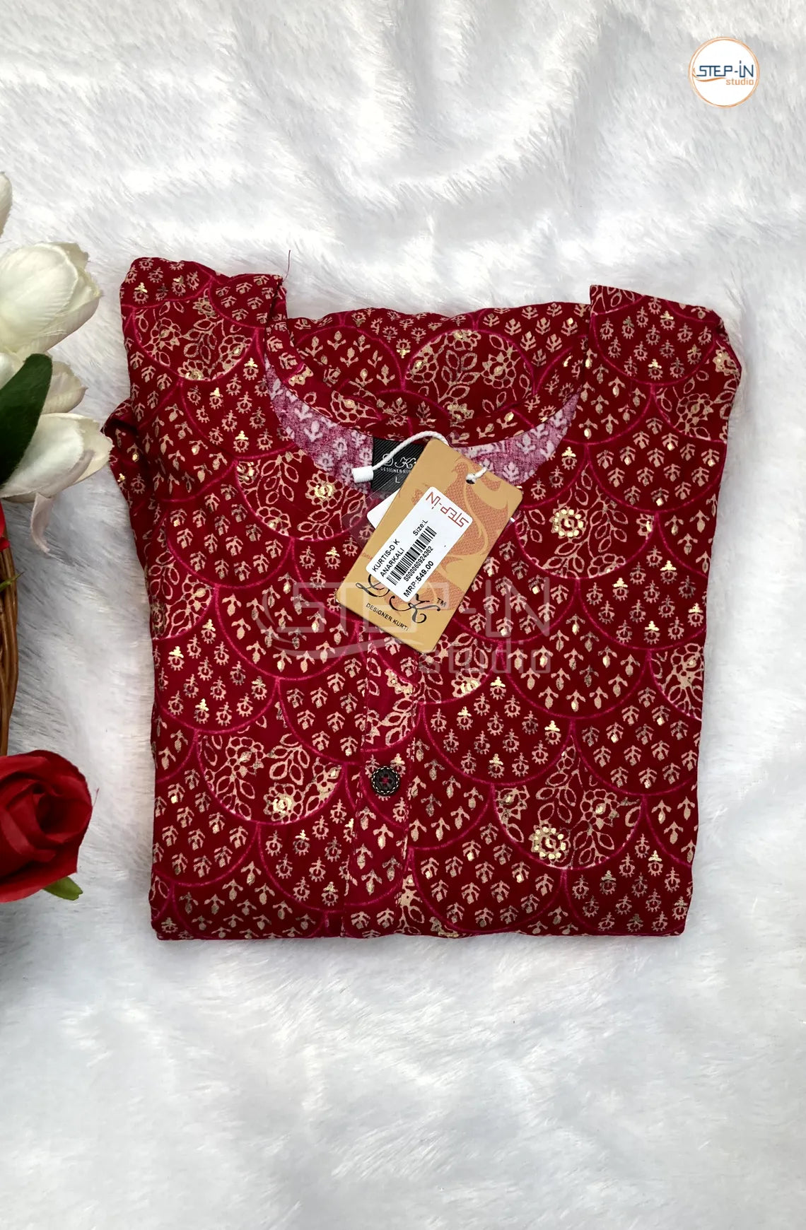 Floral Gold Printed Top - Red