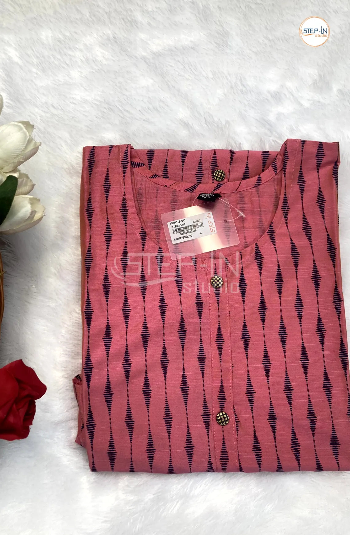 Floral Ikat Printed Top - Dusty Rose Pink