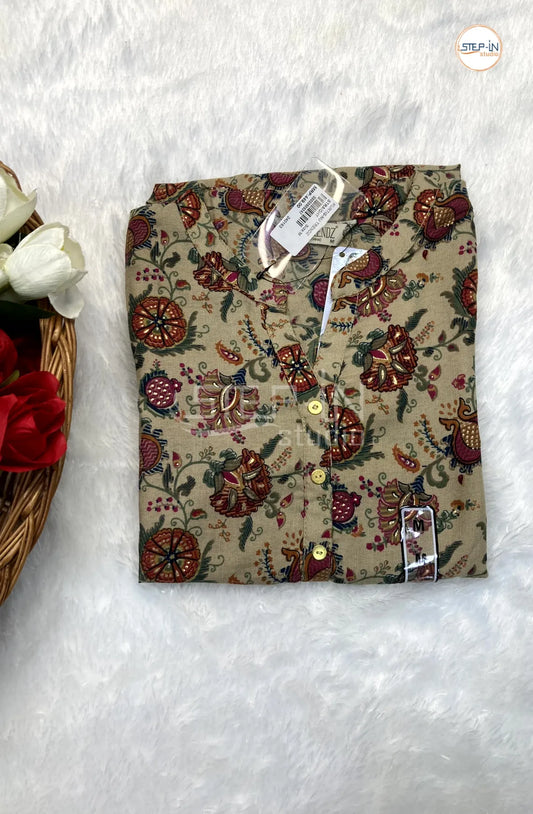 Floral Mandarin Coller Top-  Serene Green