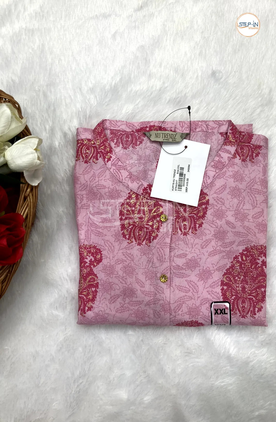 Floral Mandarin Collor Mango Printed Top - Light Pink