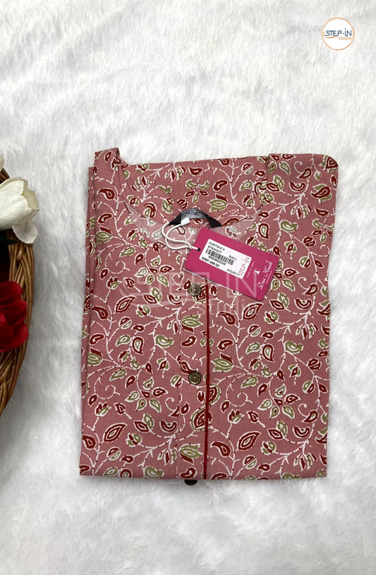 Floral Printed Collor Top - Dark Salmon Pink