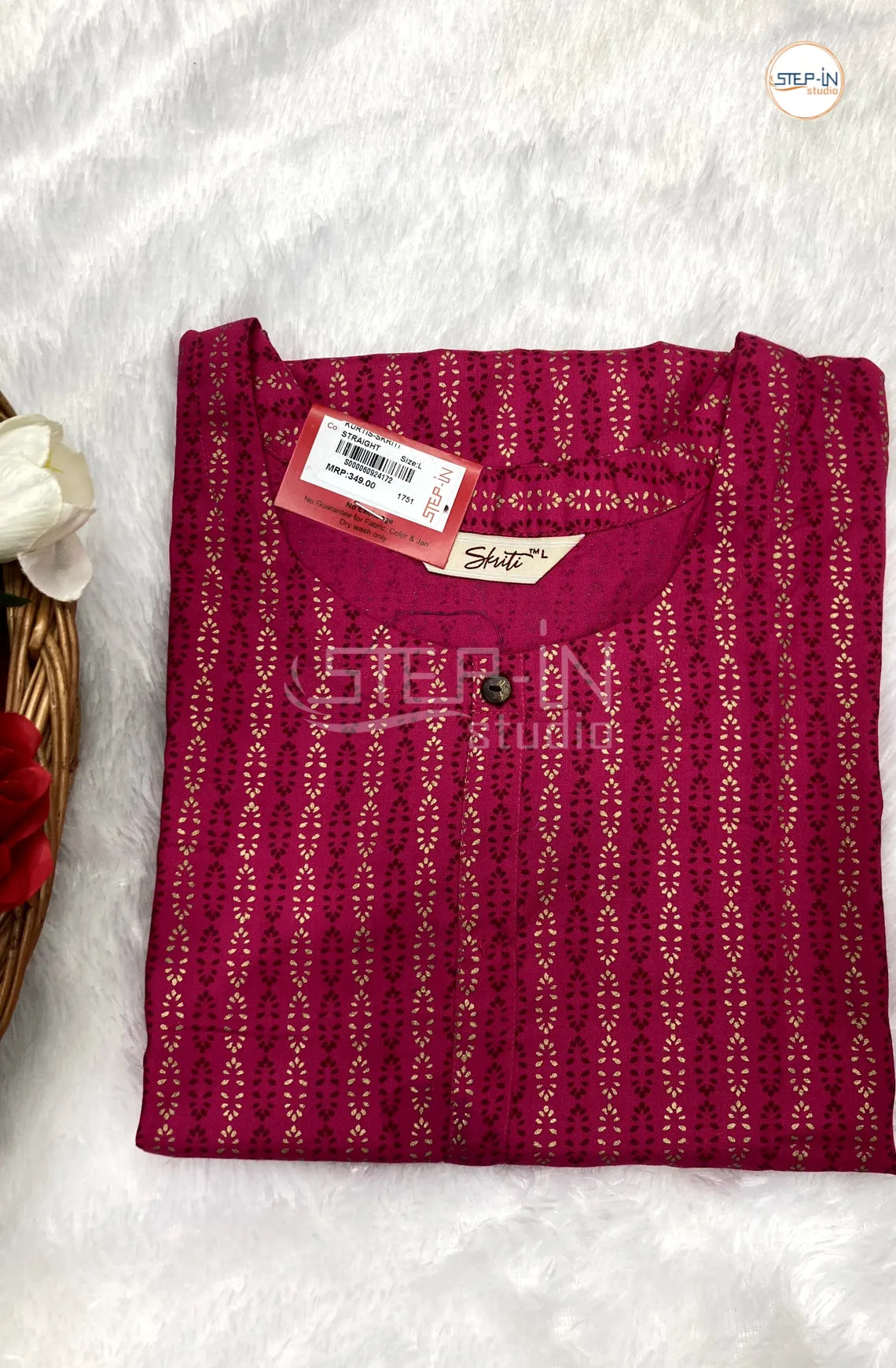 Floral Printed Cotton Top - Dark Pink