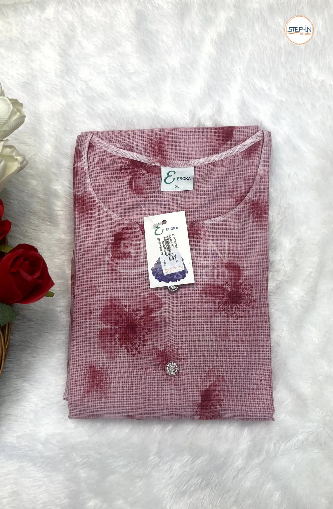 Floral Printed Mini Checked Top - Pink