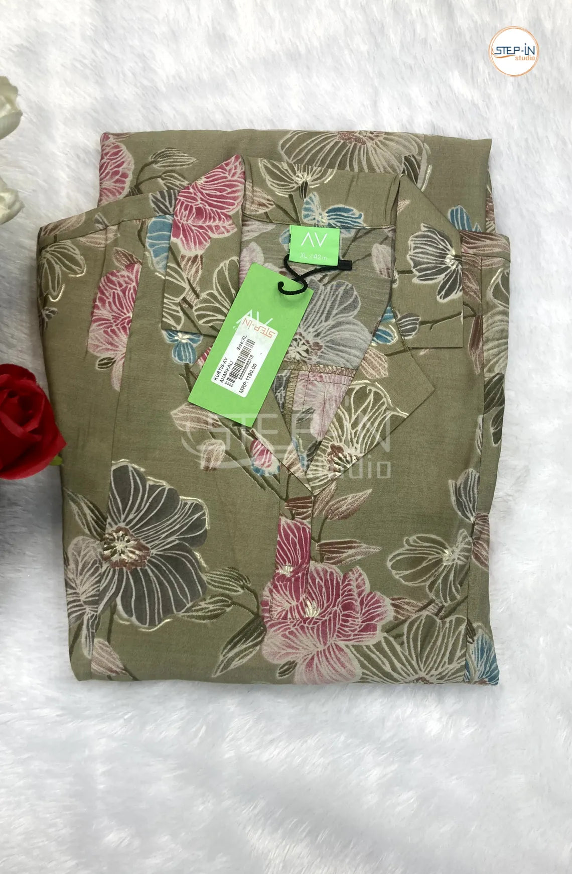 Floral Printed Shirt Collor Top - Green