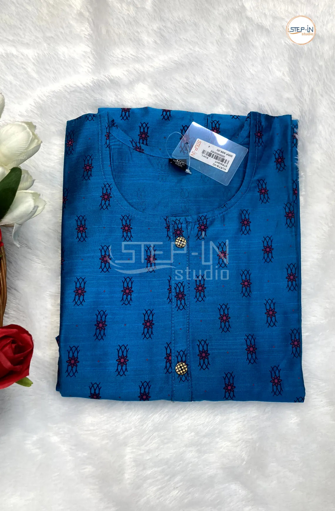 Floral Printed Top - Deep Sky Blue