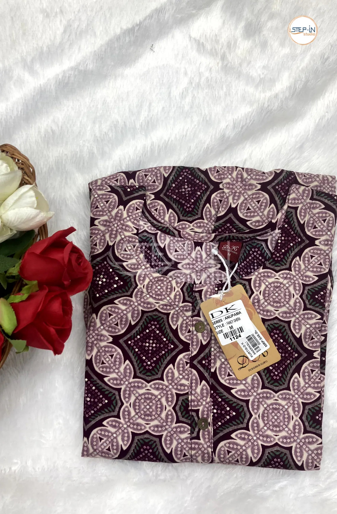 Floral Quatrefoil Printed Top - Dark Brown & Blush