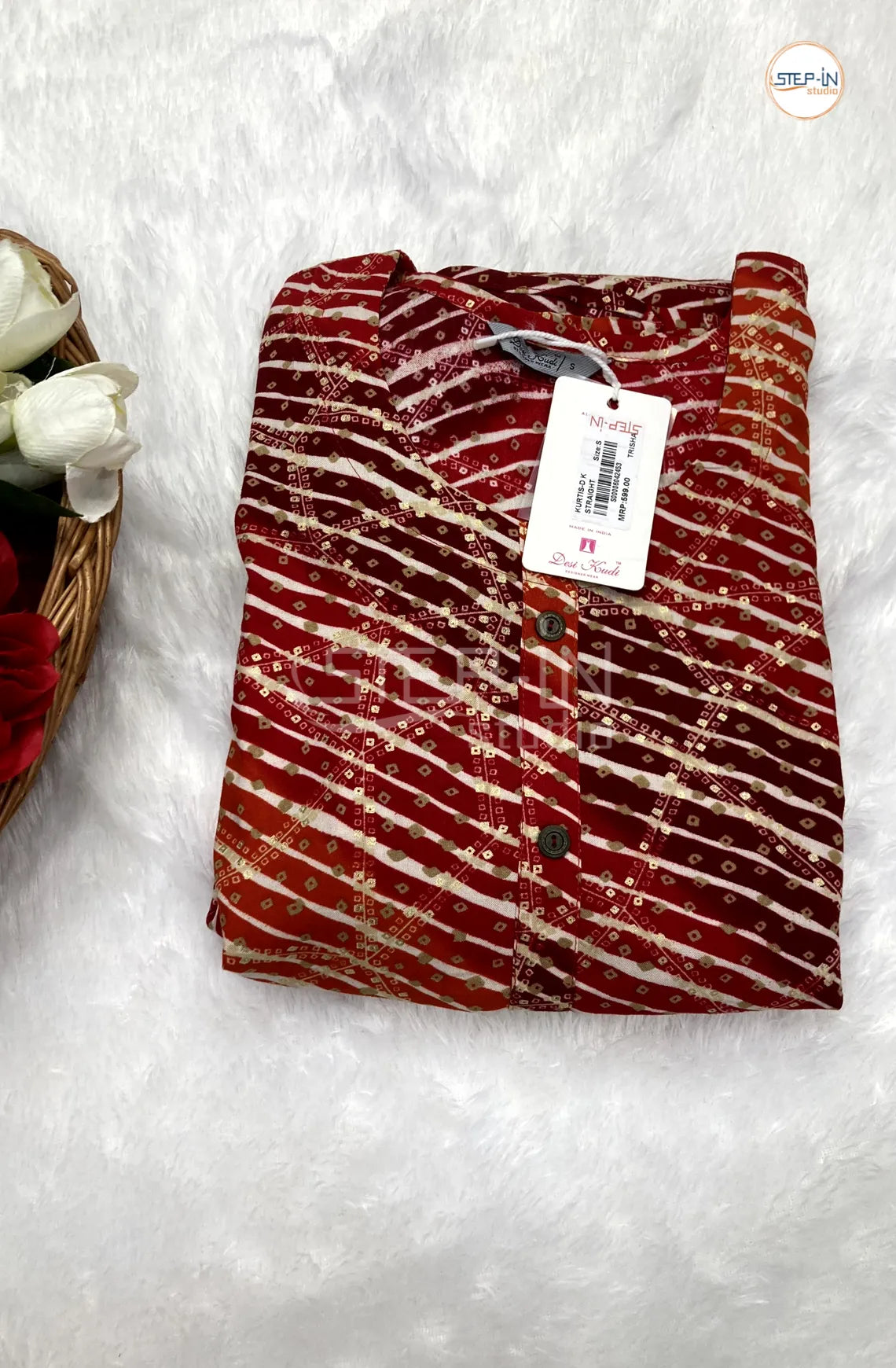 Floral White Striped Printed Top - Red