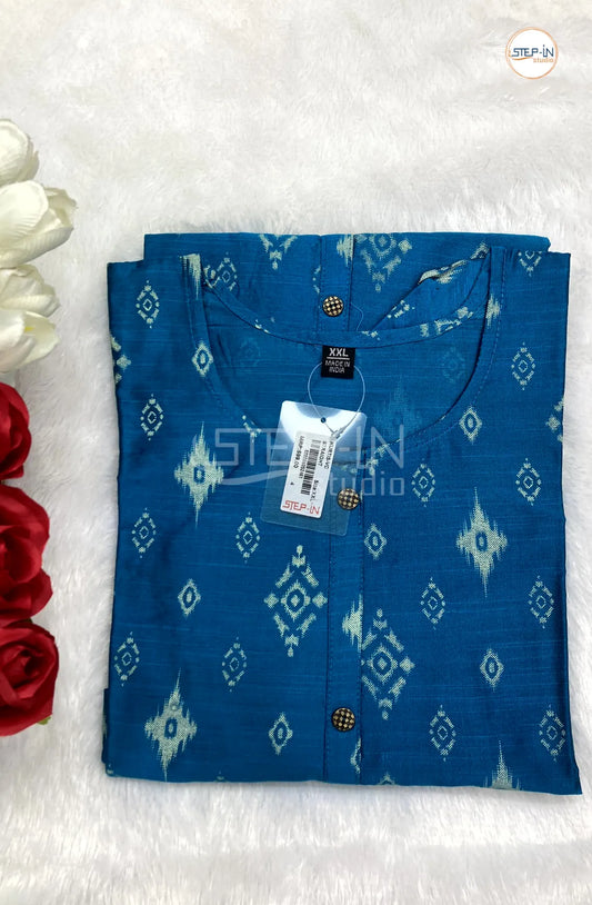 Floral Damask Printed Top -Dress Blue & White