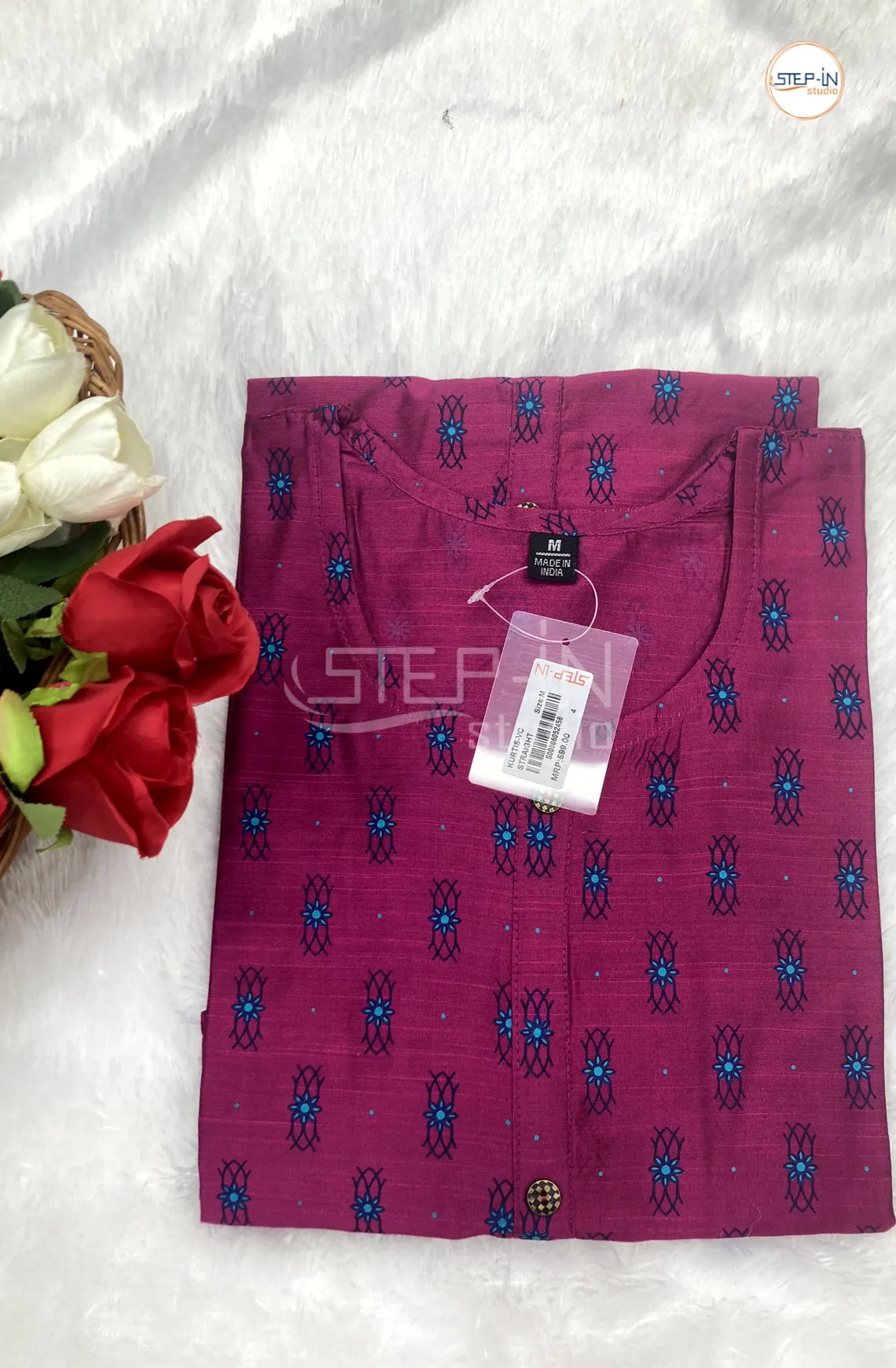 Floral Damask Printed Top - Dark Pink