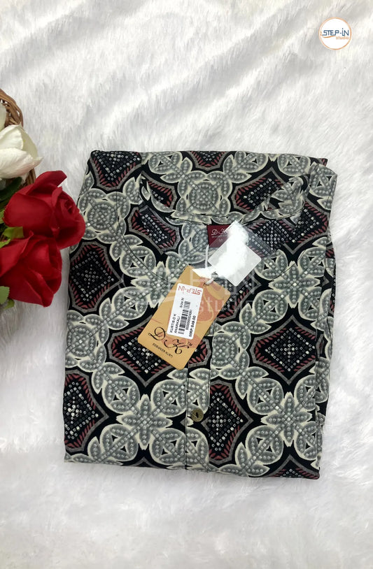 Floral Damask Printed Top - Ice Mint Green & Dark Blue