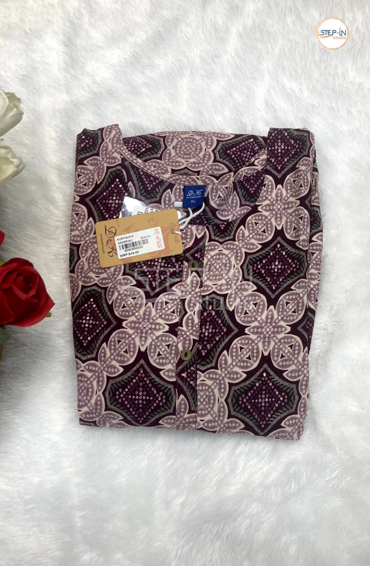 Floral Damask Printed Top - Pink - Dark Purple