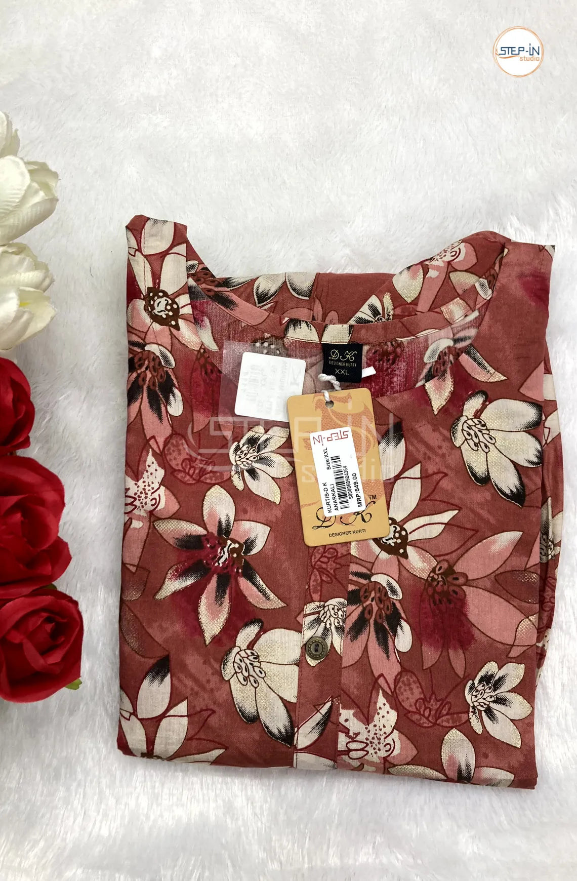 Floral Digital Flower Printed Top - Brick Red & Cream