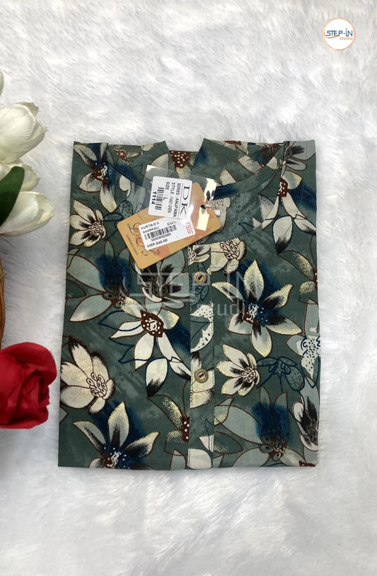 Floral Digital Flower Printed Top - Light Hunter Green