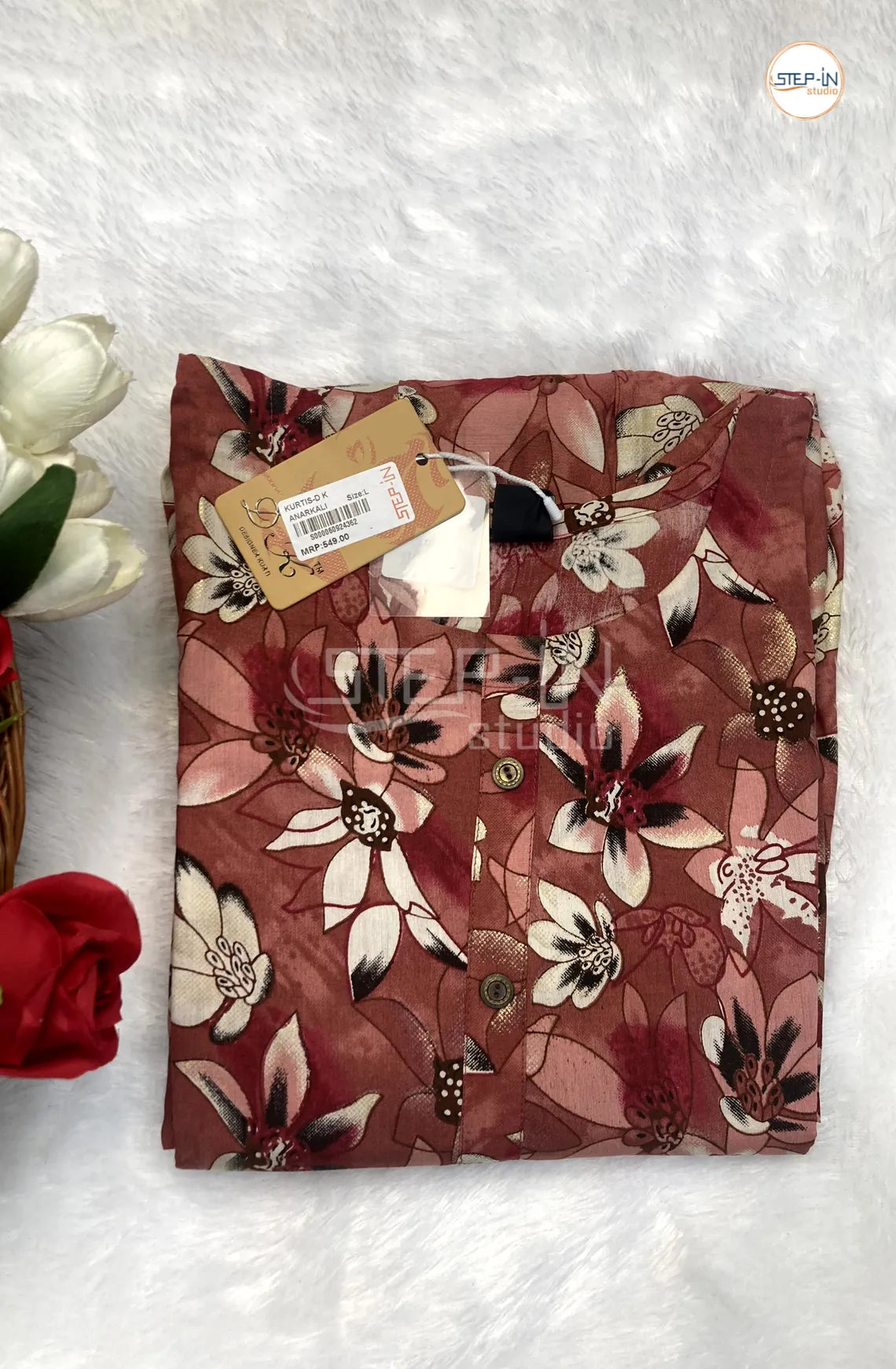 Floral Digital Flower Printed Top - Rust Red