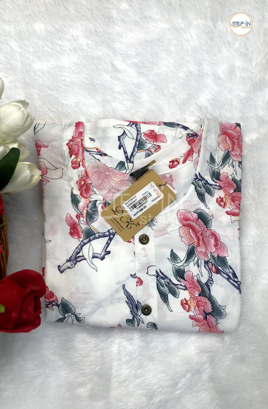 Floral Digital Flower Printed Top - White & Red