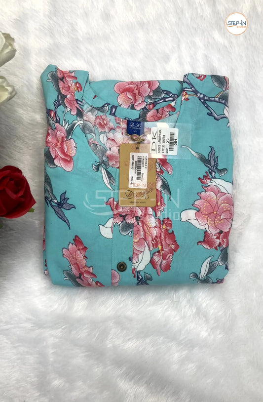 Floral Digital Printed Top -Turquoise Blur & Pink