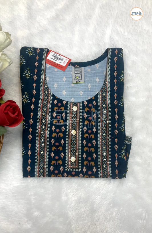 Floral Digital Printed Top - Military Blue