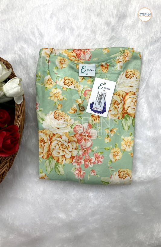 Floral Digital Printed Top - Pista Green