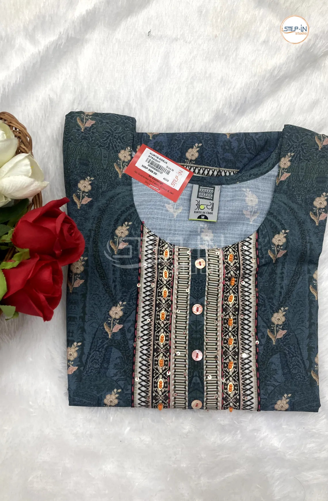 Floral Digital Printed Top - Teal Blue