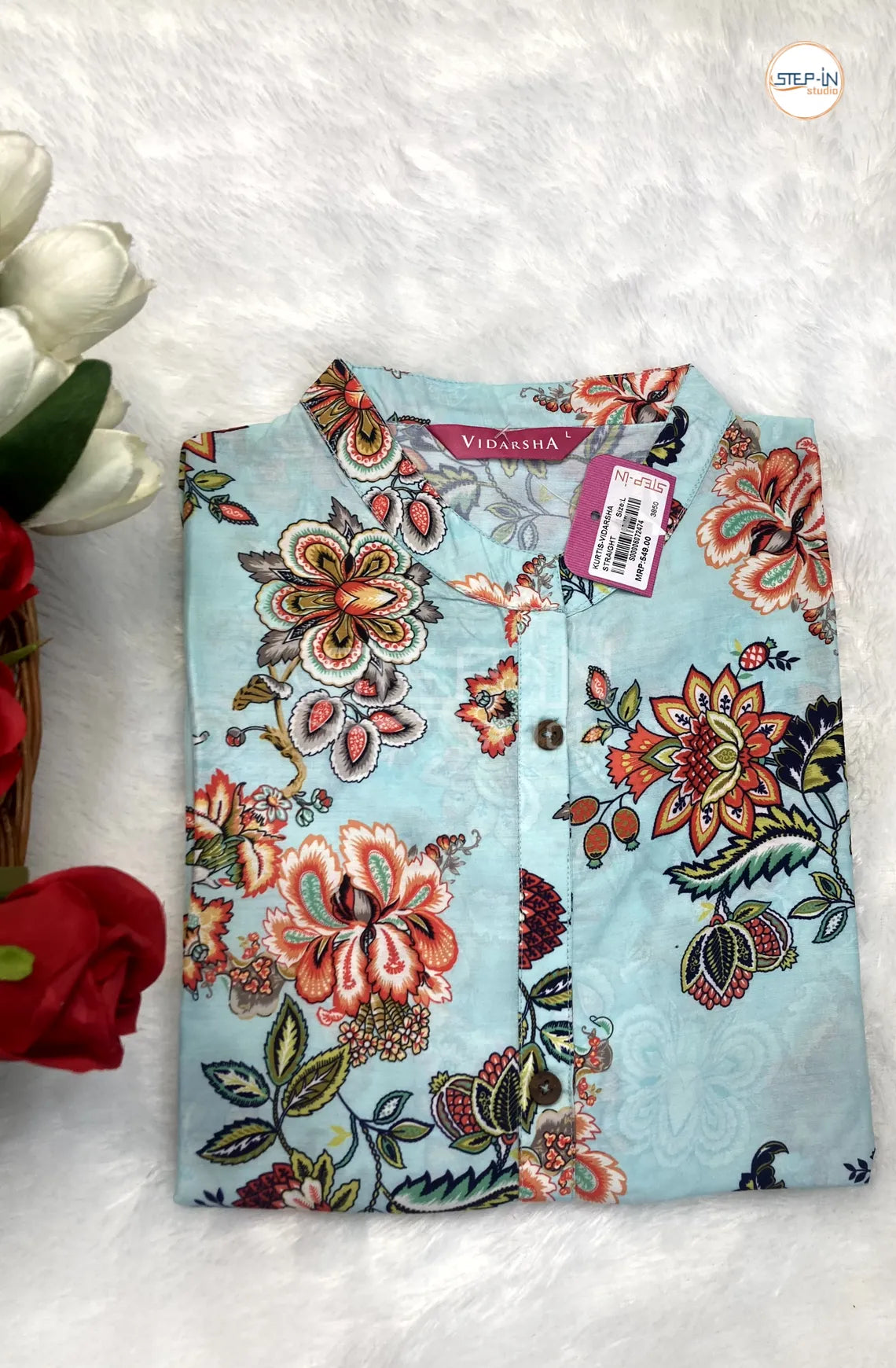 Floral Digital Printed Top - Vapor Blue
