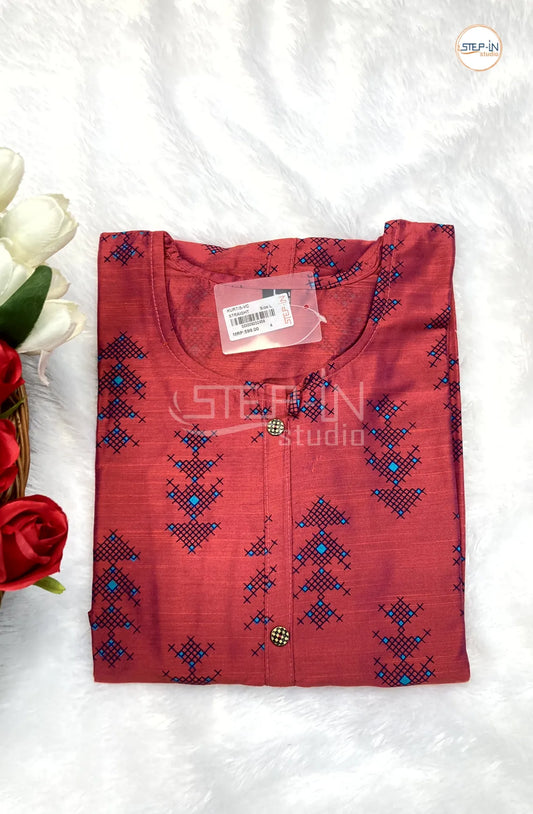 Floral Digital Tree Printed Top - Indian Red