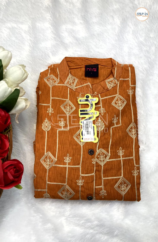 Floral Embroiderd Collor Neck Top -Mustard