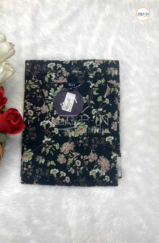 Floral Flower Printed Collor Neck Top - Blue