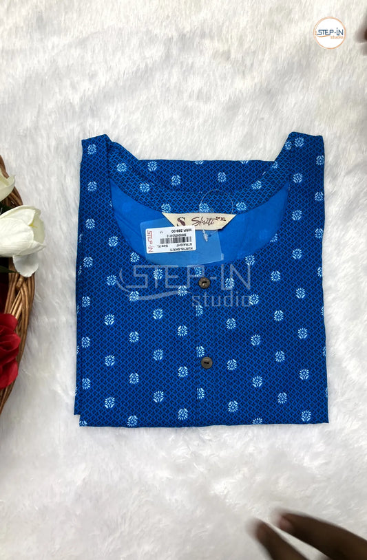 Floral Flower Printed Cotton Top -  Blue