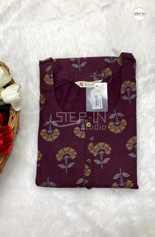 Floral Flower Printed Cotton Top - Dark  Purple
