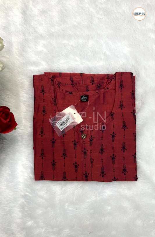 Floral Flower Printed Top -Rosewood & Blue