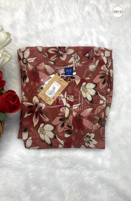 Floral Flower Printed Top - Dark & Light Blue