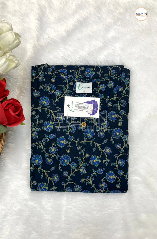 Floral Flower Printed Top - Dark & Light Blue