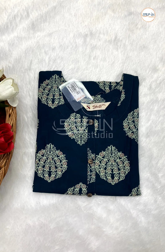 Floral Flower Printed Top - Dark Nevy