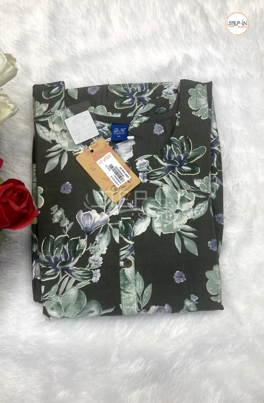 Floral Flower Printed Top - Deep Sage Green