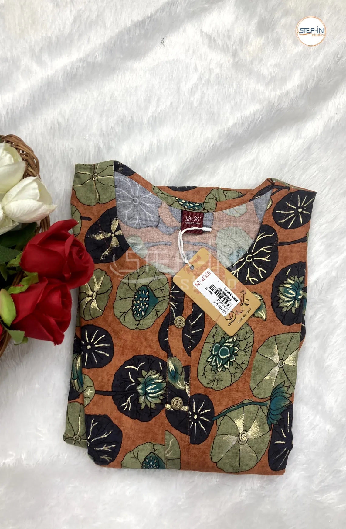 Floral Flower Printed Top - Ginger Orange