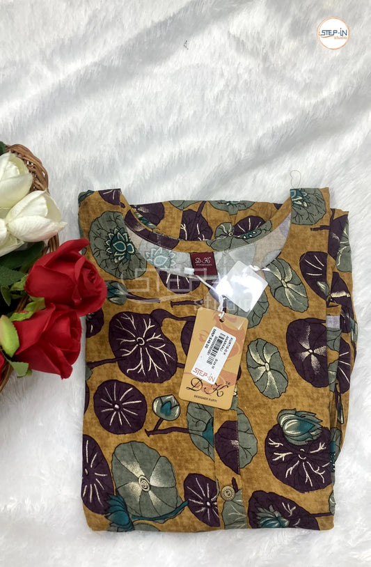 Floral Flower Printed Top - Old Gold