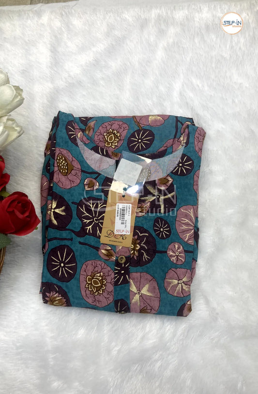 Floral Flower Printed Top - Turquoise Blue