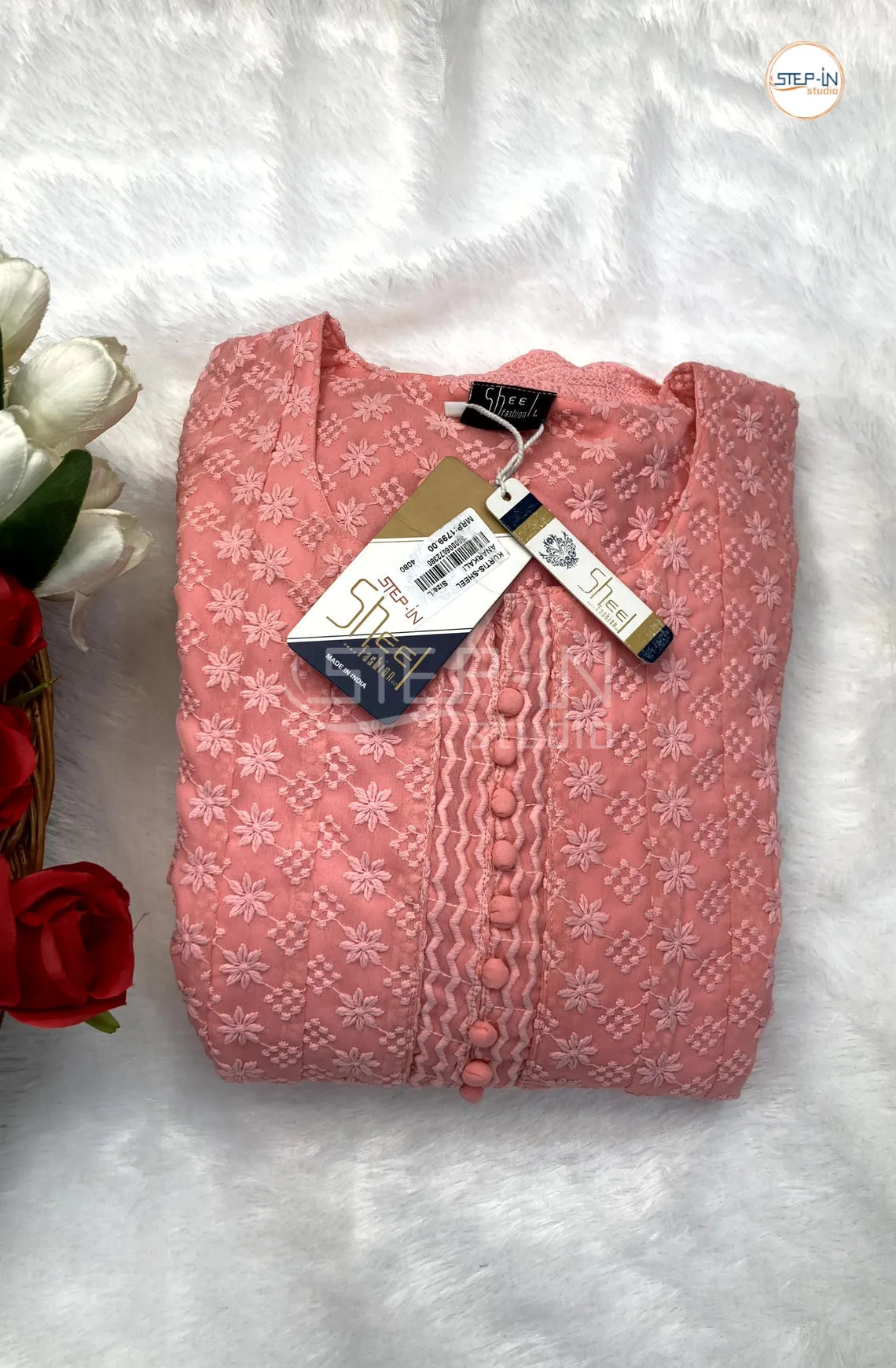 Floral Full Embroiderd Top - Peony Pink